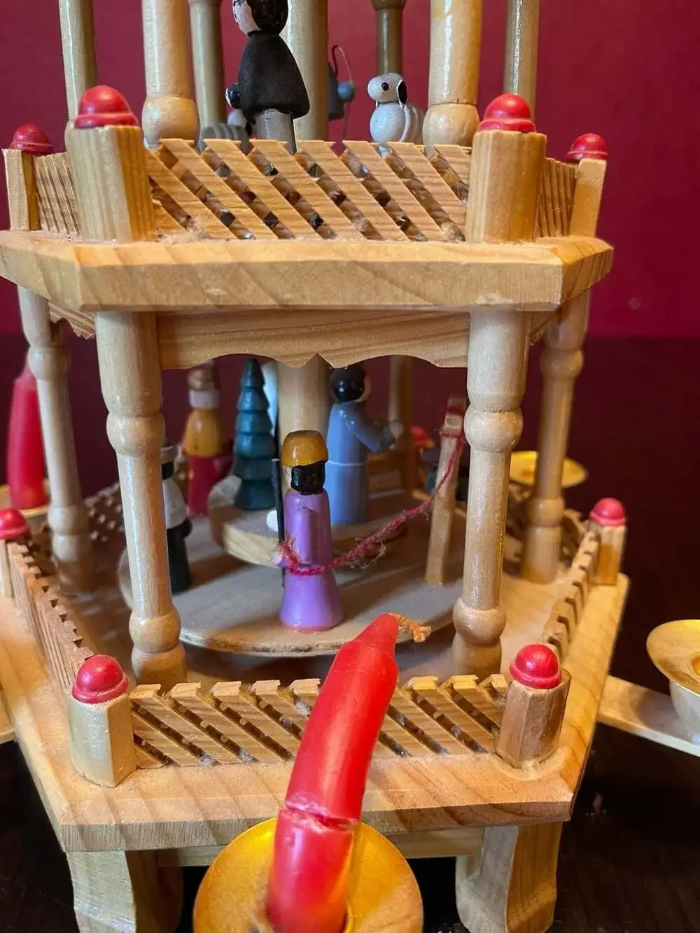 Vintage Lillie Vernon Three-Tier Wooden Christmas Pyramid Nativity Carousel
